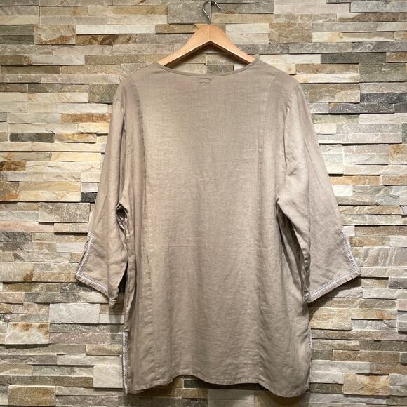 Simply NY 100% Linen Embroidered Tunic | Sequin Trim, Boho Resort Wear, XL New - Picture 6 of 9